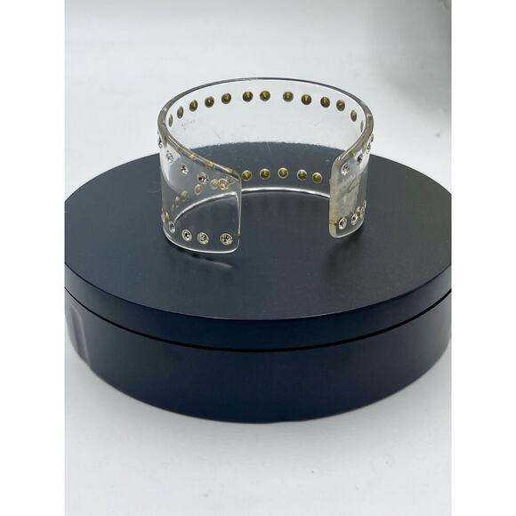 Clear High End Wide Lucite‎ Rhinestone Cuff Bracelet - Picture 7 of 10